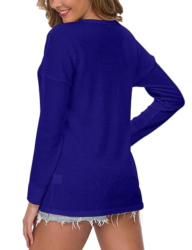 Image of MOLERANI Womens Long Sleeve Waffle Knit Henley Shirts Tunic Tops