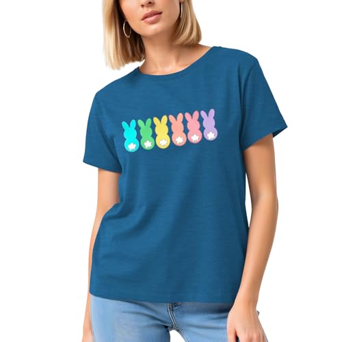 Image of Easter Shirts for Women-Cute Easter Bunny Tee Tops Oh for Peeps Sake Shirt Rabbit Printing Short Sleeves