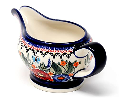 Polish Pottery Gravy Boat 16 Oz. From Zaklady Ceramiczne Boleslawiec #1258-149 Art Unikat Signature Pattern, Capacity 16 Oz. - Thumbnail 2