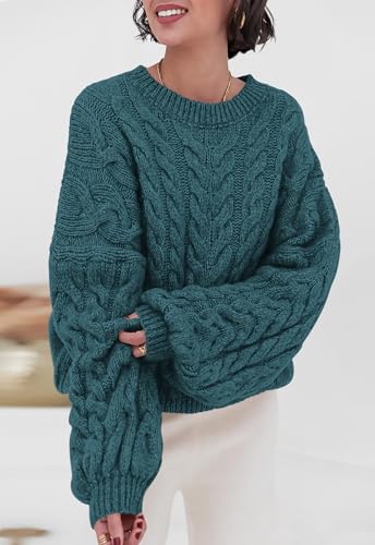 Image of PRETTYGARDEN Womens Sweaters Spring 2026 Cable Knit Long Sleeve Crewneck Oversized Sweater Chunky Pullover Loose Outfits