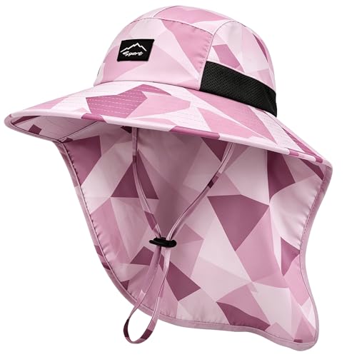 Image of Rosoz Outdoor Sun Hat for Men Women, UPF50+ Protection Safari Cap Wide Brim Mesh Fishing Hat with Neck Flap Beach Garden