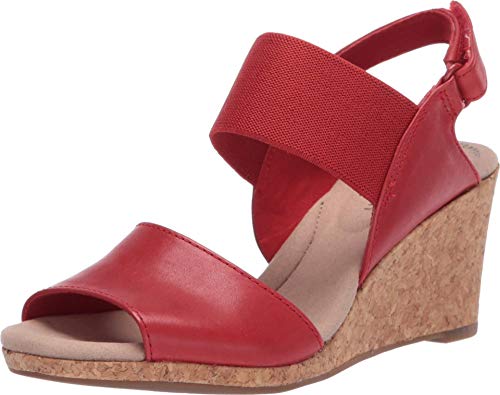 Clarks womens Lafley Lily Wedge Sandal, Red Leather/Textile Combi, 8 Wide US
