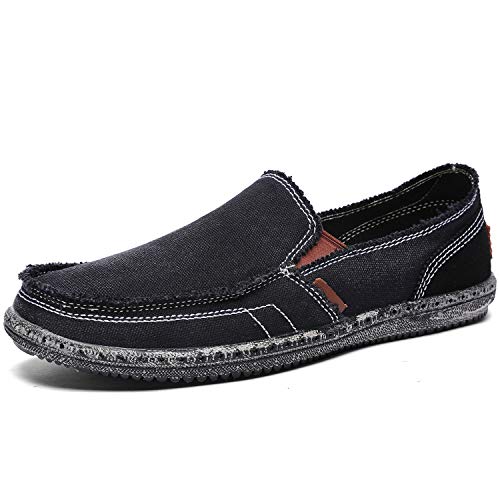 Image of CASMAG Men's Casual Cloth Shoes Canvas Slip on Loafers Vintage Boat Shoes