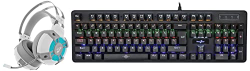 Image of Redgear Cosmo 7,1 USB Gaming Wired Over Ear Headphones with Mic with Virtual Surround Sound, & Shadow Amulet Mechanical Keyboard with Clicky Blue Switch, Rainbow LED Modes, Windows Keylock