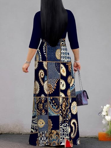 Image of Plus Size Maxi Dress for Women V Neck 3 /4 Sleeve Wrap Dress