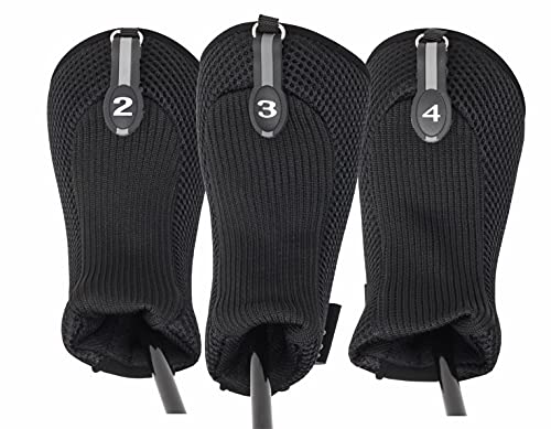 Black All Hybrid Headcover Set 2 3 4 Golf Club Covers Head Cover Mesh Complete