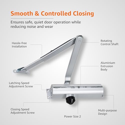 Image of Amazon Basics Hydraulic Door Closer I for Wooden, Aluminum & Metal Doors I for Left and Right Handed Doors I for Offices and Home | Silver