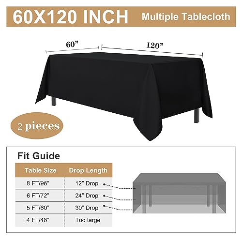 Sancua 2 Pack Black Tablecloth 60 X 120 Inch, Rectangle 8 Feet Table Cloth - Stain And Wrinkle Resistant Washable Polyester Table Cover For Dining Table, Buffet Parties And Camping #TOP6
