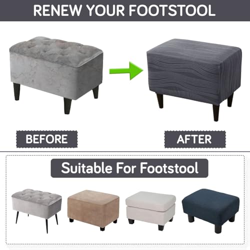 Image of HOKIPO Premium Knitting Jacquard 200 GSM Stretchable Footstool Cover, 'Nestiva Series' Porpoise Grey (AR-6236-GRY)