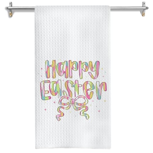 GOOZHO Happy Easter Kitchen Towels Coquette Colorful Bow Hand Towels for Bathroom Easter Dish Tea Towels for Kitchen Decor Coquette Bathroom Decor 16x24 Inch