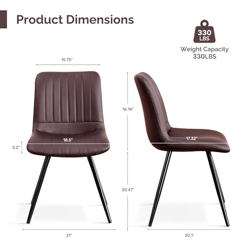 Image of Dining Chairs Set of 4, Modern Dining Chairs with Thick Cushions, PU Leather Upholstered Kitchen Dining Room Chairs with Metal Legs for Dining Living Room (Dark Brown)