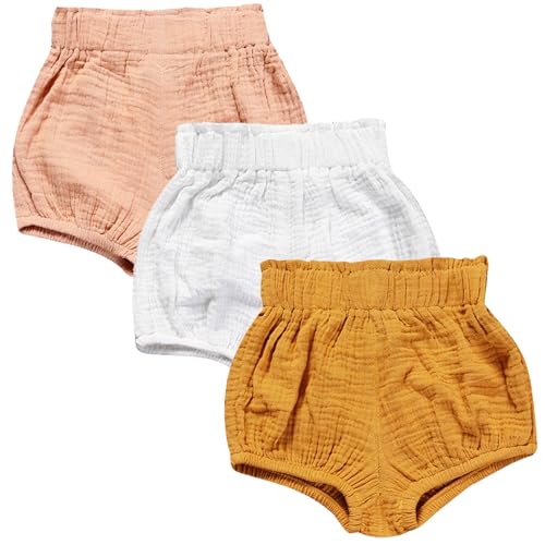 Image of 3PC Shorts Set Newborn Baby Girls Boys Pants Cotton Linen Blend Cute Floral Bloomers Triangle Shorts