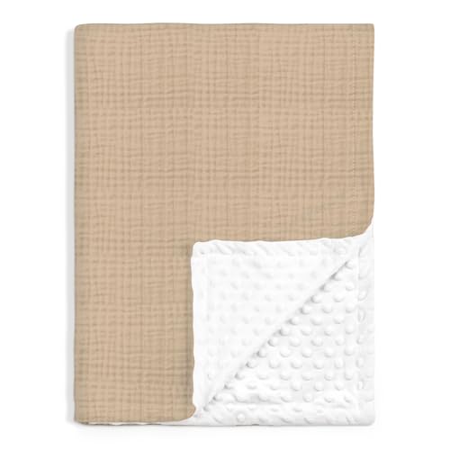 Image of Baby Blankets for Boys Girls, Soft Nursery Minky Blankets with Muslin and Dotted Fleece Back 30x40 inches, Receiving Bed Quilt for Newborn, Infants, Toddlers (Brown)