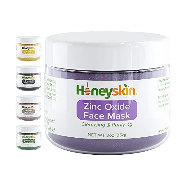Organic-Zinc-Oxide-Face-Mask-Hydrating-Facial-Cleanser-Anti-Aging-Face-Moisturizer-for-Women-and-Men-Deep-Pore-Cleansing-Mask-with-Kaolin-and-Bentonite-Clay-Mask-3-oz Honeyskin Organic Zinc Oxide Face Mask - Hydrating Facial Cleanser, Face Mask for Sensitive Skin - Anti Aging Face Moisturizer for Women and Men, Deep Pore Cleansing Mask - 3oz