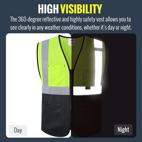 Image of JKSafety Safety Vest for men women Hi Vis Vest with Pockets and Zipper High Visibility Meet ANSI Standard(BX310