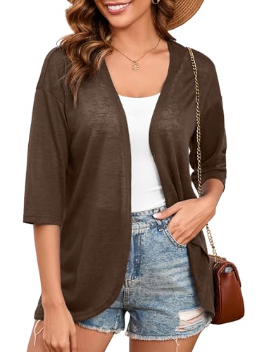 Heymoments Women's Lightweight Open Front Knit Cardigans 3/4 Sleeve Casual Soft Drape Summer Cardigan S-2XL