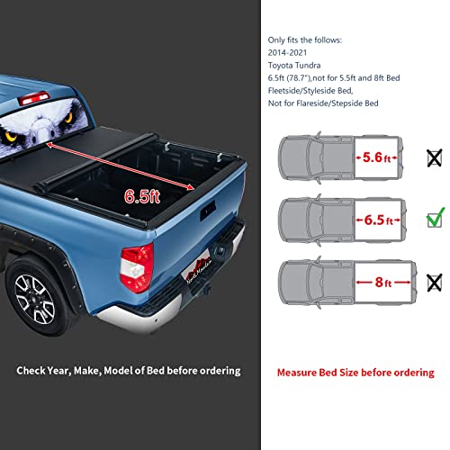 North Mountain Soft Roll Up Truck Tonneau Cover For 2014-2021 Toyota Tundra 6.5Ft Truck Bed, Fits 2014-2021 Toyota Tundra 6.5Ft Fleet/Styleside Bed (78.7"), With Or W/O Utility Track Sys #TOP1