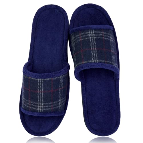 Image of Men's Comfort Open Toe Slippers, Upgraded 60D Memory Foam Bedroom Slip on