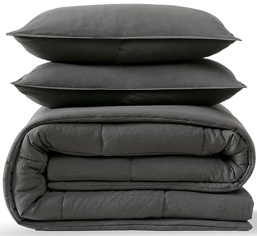 UGG Full/Queen Comforter Set with 2 Pillow Shams, Lightweight Down Alternative Blanket, Reversible Cozy Warm All Season Washable, Hypoallergenic Bedding Set, Charcoal Grey (Leonora)