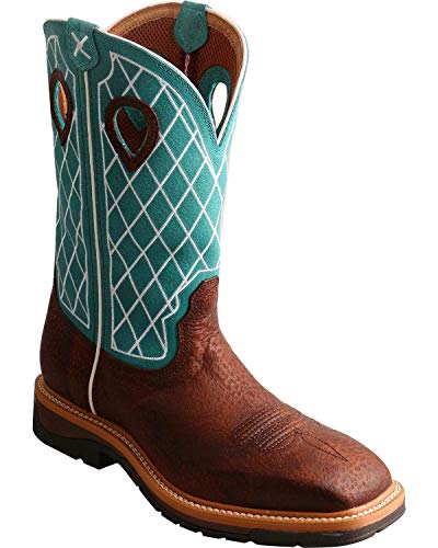 Image of Twisted X Men's Lite Cowboy Workboot, Color: Brown Distressed /Turquoise, Size: 8, Width: EE (MLCS021-8-EE0