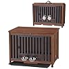 Folding dog crate furniture wooden dog crate end table with 360rotatable removable dog bowls tray modern kennel for dogs indoor for small medium dogs portable  urban country home decor