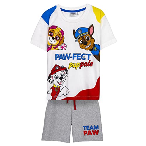 Conjunto de 2 Piezas de La Patrulla Canina - Camiseta y Pantalón Corto - Talla 4 Años - Elaborado con Algodón 100% - Fresco y Cómodo - Cierre de Botones - Producto Original Diseñado en España