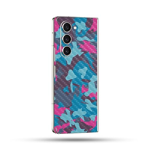 Image of MightySkins Carbon Fiber Skin Compatible with Samsung Galaxy Z Fold 5 Full Wrap - Cool Blue Pink Camo | Protective, Durable Textured Carbon Fiber Finish | Easy to Apply | Made in The USA