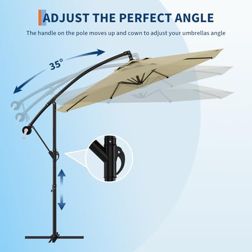 10FT Cantilever Umbrella outdoor patio, Offset Patio Umbrella with Easy Lift & Tilt Adjustment, UV Protection Fade Resistant for Deck, Pool, Garden, Beige