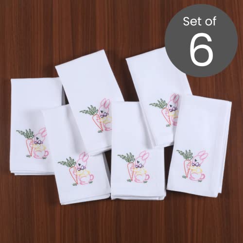 Uniqloth Easter Napkins - Set Of 6 Easter Cloth Dinner Napkins Cotton - Soft Durable Washable - Perfect Holiday Napkins 18X18 Embroidered - Cloth Dinner Napkins Easter Bunny #TOP1