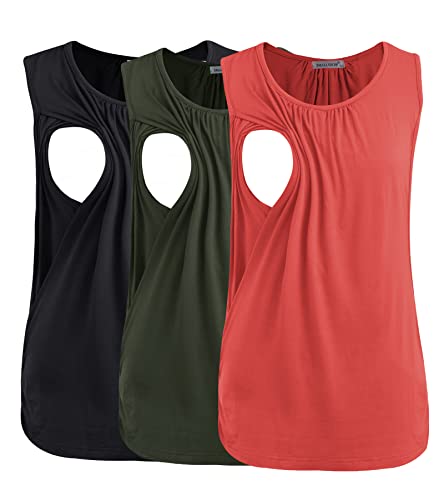 Smallshow Lot de 3 Débardeur Allaitement Femme,Army Green-Black-Orange,M