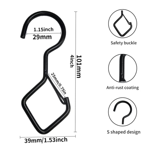 Taeekiy 10 Pcs 4 Inch S Hooks For Hanging, Windproof S Hooks Heavy Duty With Safety Buckles,S Hooks For Hanging Plants Outdoor Kitchen, Cup,Pot Rack Bathroom,Closet Hooks, Garden, Etc #TOP1
