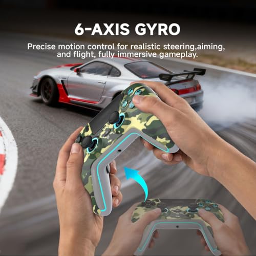 Image of ASRVA Camo Wireless Pro Controller for PS5, Hall Effect Joystick No Drift, 4 Back Paddles, Macro, Gyro, 1000mAh, RGB, Compatible with PS5 /Pro /Slim /PC /iOS /Android