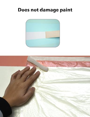 Image of ROLLINGDOG Pre-Taped Masking Film - Dust Plastic Sheets (3pcs 30M * 0.55M) with Convenient Reusable Dispenser for Small Spray Paint Jobs