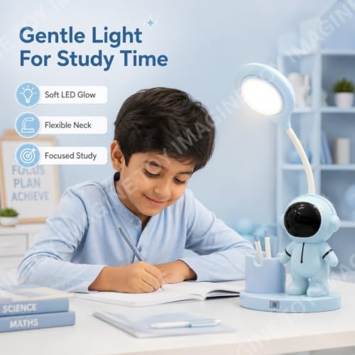 Image of Toy Imagine 3-in-1 Kids LED Desk Lamp USB Rechargeable Night Light with Pen Holder and Pencil Sharpener Cute Astronaut Design Detachable Study Lamp for Girls & Boys Bedroom, Home & School