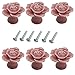 6 Pièces Fleur Rose Forme 40mm Céramique Pullhandle, Poignée Porte Placard, Garde-Robe Armoire Tiroir Placard Cuisine Closet Boite Poubelle Volets Boutons Poignée, Meuble Décoration Poignées - Rose