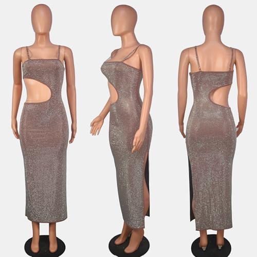 Image of PORRCEY Women's Sexy Rhinestone Mesh See Through Party Night Prom Dress