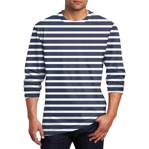 Générique Tee Shirt a Rayures pour Homme Tshirt Manches Longuess T-Shirts Fin Cut Teeshir Casual Polo Marin Polos Leger Hauts Respirant Vêtements Marine 5XL
