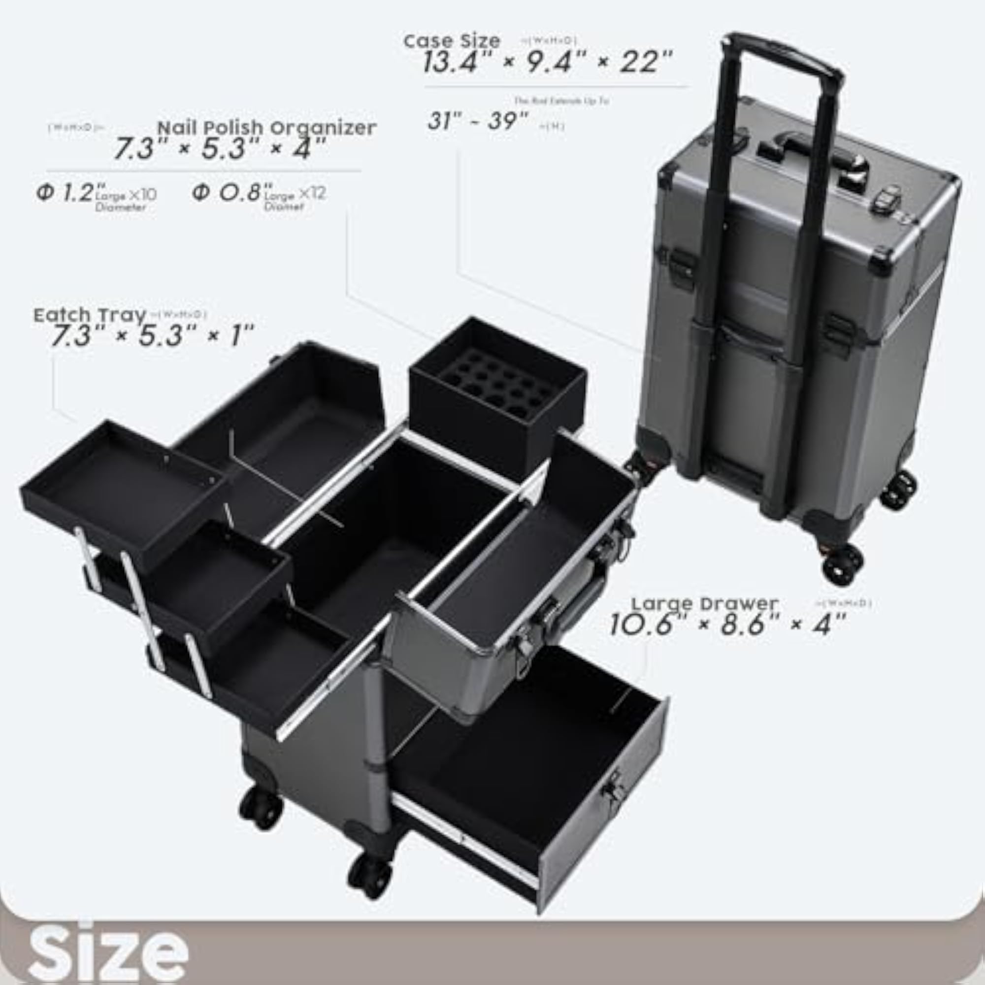 Portable Cosmetic Trolley with Drawer and Wheels