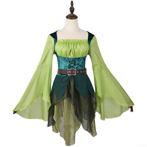 Vestido de cosplay para mujer con diseño de elfo del mago de Oz, disfraz de hada de manga larga para juegos de rol y fiestas (M verde)