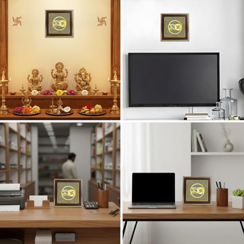 Image of Astrotalk Shubh Labh on Raw Pyrite Frame | Vastu Decorative Item for Wealth & Prosperity | Home Decor & Wall Decor Items for Living Room | Raw Pyrite Frame for Wall | Gift for Man & Woman