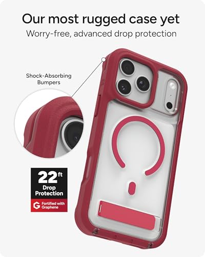 Image of ZAGG Rainier Case with Kickstand for iPhone 17 Pro Max - Red Black Cherry, Graphene 22ft (7m) Drop Protection, Lanyard Attach Points, MagSafe, Wireless Charging Compatible, Phone Case