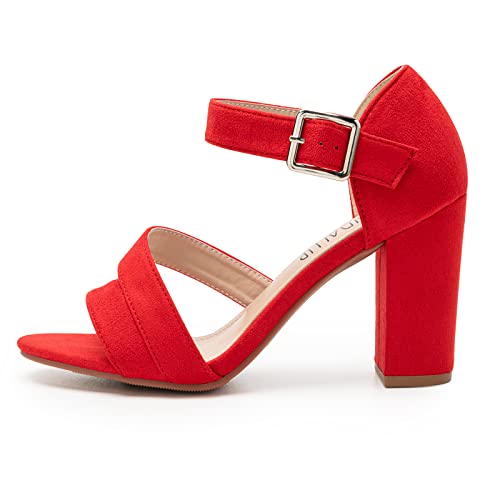 Sandalup Women's Chunky Block High Heel Sandals With Open Toe Ankle Strap For Dress Wedding Party Red 08 #TOP3