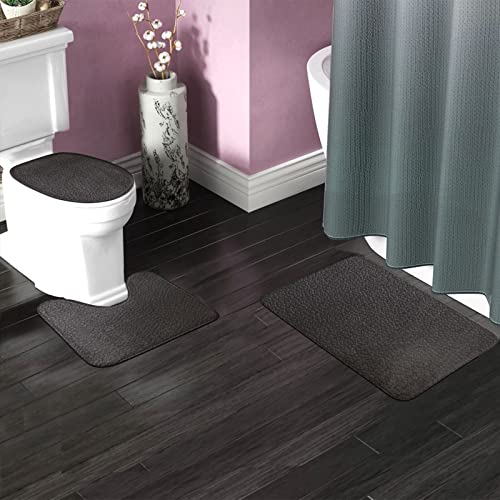 MBNGGAB Badematte + Konturmatte + WC-Deckelbezug, Schwarz Leopard Muster 3 Stück Badematten Set, mit rutschfester… – Bild 3