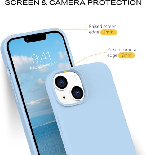 Image of DIZORO Compatible for iPhone 14 Case Slim Liquid Silicone 3 Layers Full Covered Soft Gel Rubber Phone Case Protective Cover 6.1 Inch - Ice Blue