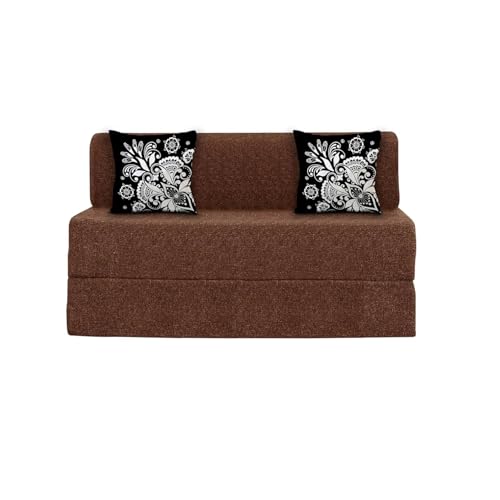 Image of Rosebell Two Seater Sofa Cum Bed | Jute Fabric Washable Cover | with Cushions Perfect for Guest | Brown-Color | 4' X 6' Feet
