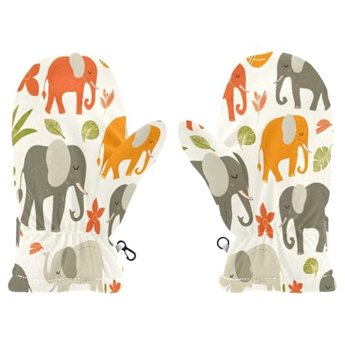 Kid's Winter Gloves Children Warm Gloves Grey Orange Elephants for Boys Girl Age 4-6 Years