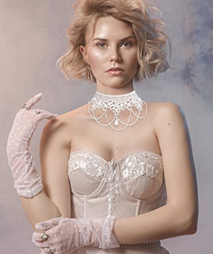 Lace Choker Necklace Gothic Jewelry Accessories, Elegant Goth Collar Necklace for Women Halloween Cosplay2