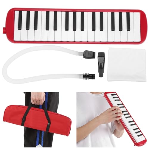 32 touches de piano Melodica Pianica Tube Long Flexible Melodica Tube avec embouchure sarbacane sac de transport(rouge) instrument à vent Piano Enfant Bois