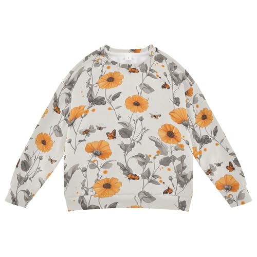 JUNZAN Retro Calendula Silver Big Girls Hooded Sweatshirt Crewneck Boys Sweat Shirt Sports 4T