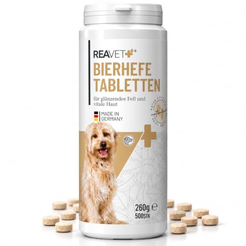 ReaVET Bierhefe Tabletten für Hunde 500 Stück – Naturrein, ohne Zusätze, mit Biotin & B-Vitaminen – Zur Fellpflege für Vitale Haut & glänzendes Fell